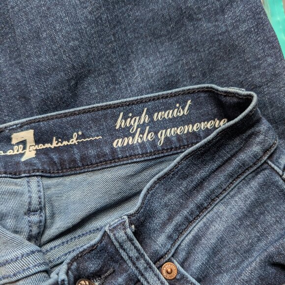 7 For All Mankind High Waist Ankle Gwenevere Skinny Jeans Dark Blue Size 25 - Picture 3 of 8